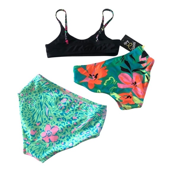 Bundle 3Pc Art Class Black Bralette Floral Bikinis Swimwear Set Size M8 - Picture 2 of 12